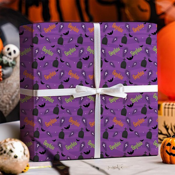 Personalisierte Halloween Thema Geschenkpapier mit Namen Geburtstag Halloween DIY Handwerk Verpackung Geschenk Dekor für Familie Freunde