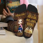 Personalised Vintage Bookshelf Cartoon Reading Character Soft Mid-Calf Socks with Name and Text Birthday Gift for Book Lovers Bookworms