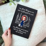 Cuaderno de viaje personalizado de cuero PU con 200 páginas personaje de dibujos animados nombre y texto regalo de cumpleaños para amigos y viajeros