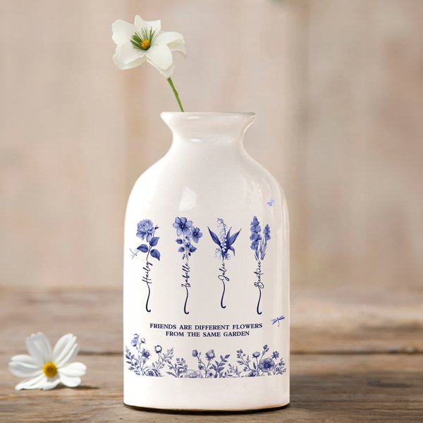 Personlig Toile De Jouy fødselsblomst keramisk blomstervase med 1-9 navn Hjemmeinnredning Bursdagsgave til bestevenner
