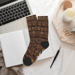 Personalised Vintage Bookshelf Cartoon Reading Character Soft Mid-Calf Socks with Name and Text Birthday Gift for Book Lovers Bookworms