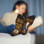 Personalised Vintage Bookshelf Cartoon Reading Character Soft Mid-Calf Socks with Name and Text Birthday Gift for Book Lovers Bookworms
