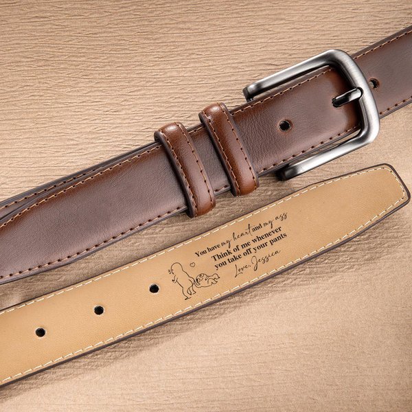 Personalizzato You Have My Heart My Ass Divertente cintura in pelle con fibbia casual da uomo con testo inciso Regalo di San Valentino per marito e fidanzato