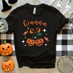 Spersonalizowana miękka koszulka z imieniem i nazwiskiem Cherry Bow Pumpkin do noszenia na co dzień Upiorny prezent na Halloween dla przyjaciela rodziny