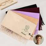 Écharpe Douce Personnalisée avec Nom et Portrait Photo Brodés Accessoire d'Hiver Cadeau d'Anniversaire de Noël pour la Famille et les Amis