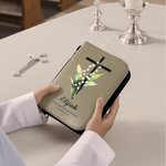 Personalized Birth Flower Cross Bible Verses PU Leather Book Cover with Name and Text Birthday Anniversary Gift for Christian Women