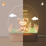 Spersonalizowana lampka nocna LED Bear Fox Cute Animal z drewnianą podstawą i imieniem Dekoracja przedszkola Prezent urodzinowy Baby Shower dla dziewczynek i chłopców