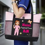Personalisierte Krankenschwester Cartoon-Charakter große Oxford Tragetasche mit Netztasche und Name Krankenschwester Woche Anerkennung Geschenk für medizinisches Personal