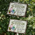 Personalized Retro Garden Cartoon Character Metal Sign with Name Garden Decor Housewarming Birthday Gift for Grandma Mom Gardening Lover