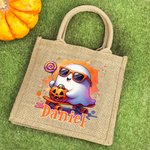Personalized Cute Ghost and Pumpkin Large Capacity Tote Bag with Name Halloween Party Gift for Boys Girls