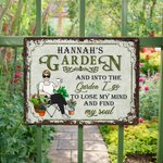 Personalized Retro Garden Cartoon Character Metal Sign with Name Garden Decor Housewarming Birthday Gift for Grandma Mom Gardening Lover
