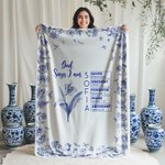 Spersonalizowany koc z imieniem i nazwiskiem Toile De Jouy Birth Flower Bible Chapter Soft Throw Blanket Baptism Birthday Christmas Gift for Women Christians