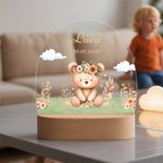 Spersonalizowana lampka nocna LED Bear Fox Cute Animal z drewnianą podstawą i imieniem Dekoracja przedszkola Prezent urodzinowy Baby Shower dla dziewczynek i chłopców