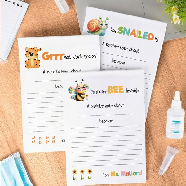 Gepersonaliseerd Tijger Slak Bij Opschep Blocnote met 40/80 Pagina's en Tekst Terug naar School Lerarendag Waardering Cadeau voor Leraren