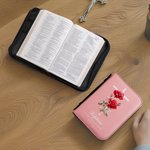 Personalized Birth Flower Cross Bible Verses PU Leather Book Cover with Name and Text Birthday Anniversary Gift for Christian Women