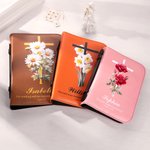 Personalized Birth Flower Cross Bible Verses PU Leather Book Cover with Name and Text Birthday Anniversary Gift for Christian Women