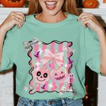 Personalisiertes Halloween T-Shirt Sweatshirt im Preppy-Coquette-Stil mit Initiale Party Geschenk für Familie Freunde