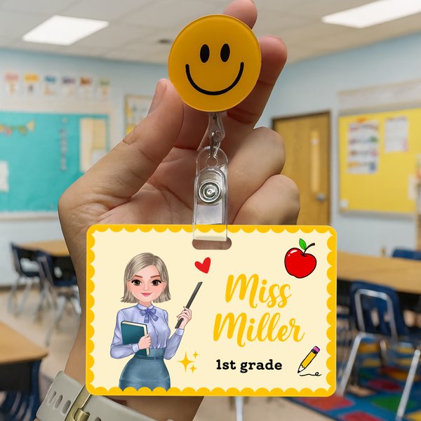 Personalised Multicolour Cartoon Teacher ID Badge Buddy with Title and Text Back to school Essentials Appreciation Gift for Teachers