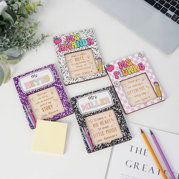 Personalised Checkered Composition Book Design Sticky Note Holder Set with Text Back to School Appreciation Teacher's Day Gift for Teachers