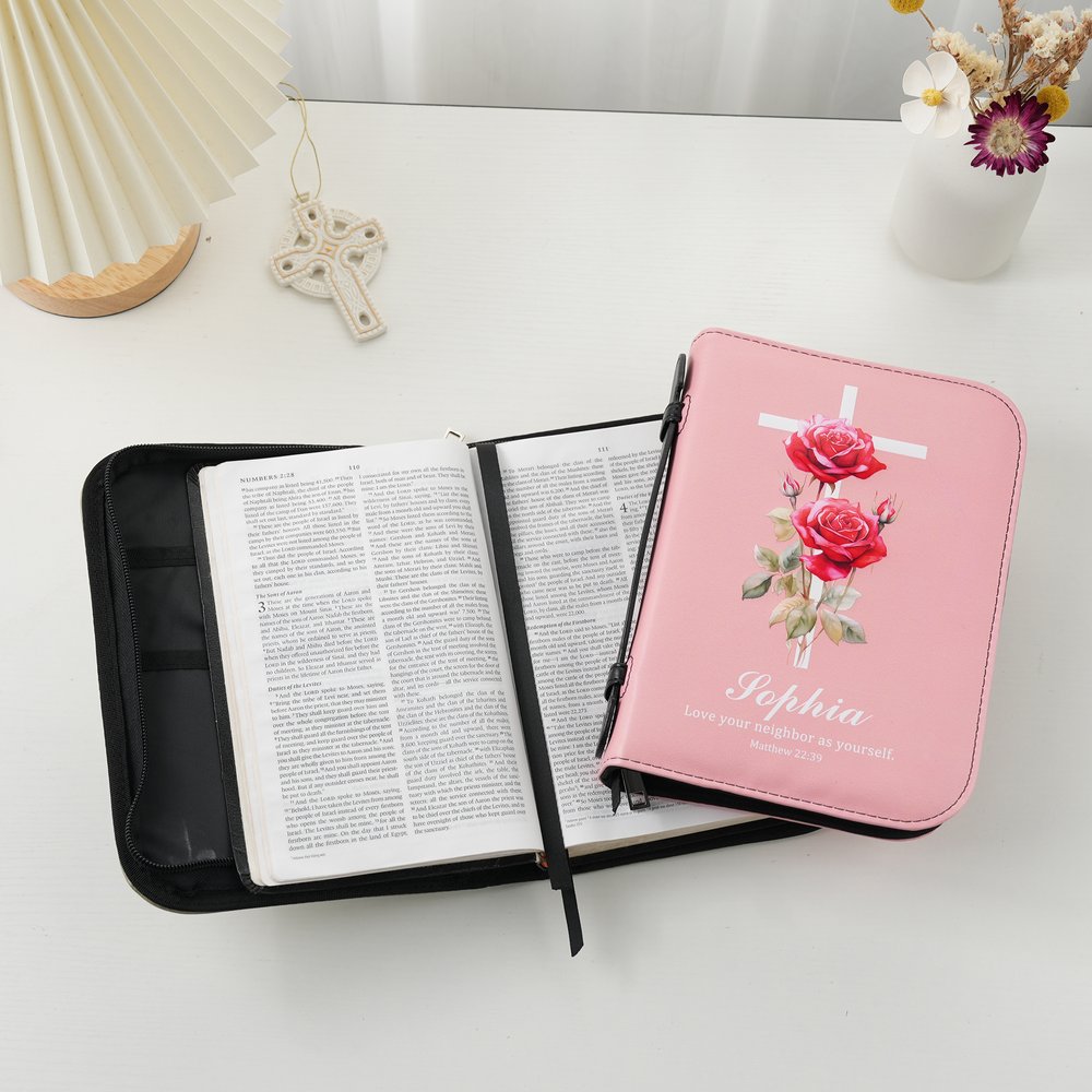 Personalized Birth Flower Cross Bible Verses PU Leather Book Cover with Name and Text Birthday Anniversary Gift for Christian Women 2