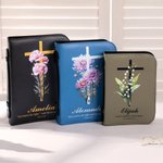 Personalized Birth Flower Cross Bible Verses PU Leather Book Cover with Name and Text Birthday Anniversary Gift for Christian Women
