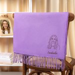 Écharpe Douce Personnalisée avec Nom et Portrait Photo Brodés Accessoire d'Hiver Cadeau d'Anniversaire de Noël pour la Famille et les Amis