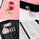 Personalized Birth Flower Cross Bible Verses PU Leather Book Cover with Name and Text Birthday Anniversary Gift for Christian Women