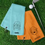 Personalized Comic Style Character Absorbent Waffle Golf Towel with Name and Hanging Clip Sports Accessory Birthday Gift for Golf Player Golf Lover