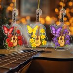Personalized Guitar Birth Flower Butterfly Clear Acrylic Ornament with Name Home Decor Christmas Housewarming Gift for Music Lovers
