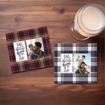 Personalised You Are the Greatest Hero Buffalo Plaid Design Ceramic Coaster with Photo Birthday Father's Day Christmas Gift for Dad