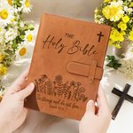 Personalized The Holy Bible Flower Portable A5 PU Leather Notebook Cover with Text and Pocket Birthday Inspirational Gift for Christian 5