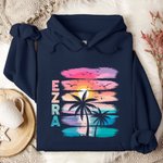 Personlig Coconut Tree Beach Sunset T-skjorte T-skjorte Genser med hettegenser med navn Ferie Beach Party Bursdagsgave til familie venner