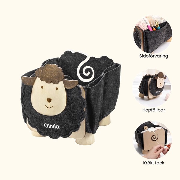 Personlig fårformad förvaringslåda för virkning och syverktyg perfekt som födelsedags och julklapp till sömmerskor och hantverksälskare