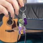 Spersonalizowany akrylowy brelok do kluczy z imieniem i frędzlami w kształcie kwiatu gitary dla miłośników muzyki i gitarzystów
