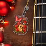 Personalized Guitar Birth Flower Butterfly Clear Acrylic Ornament with Name Home Decor Christmas Housewarming Gift for Music Lovers