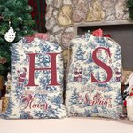 Personalized Vintage Toile De Jouy Santa Claus Initial Canvas Drawstring Gift Bag with Name Christmas Gift for Family Friends