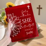 Personalized Sunflower Cross Bible Quotes Clear Book Vase with Name Aesthetic Room Decor Baptism Birthday Gift for Women Christians