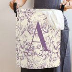 Spersonalizowany składany kosz na pranie Toile De Jouy Floral Initial o dużej pojemności z imieniem i nazwiskiem Prezent świąteczny na parapetówkę dla rodziny