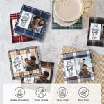 Personalised You Are the Greatest Hero Buffalo Plaid Design Ceramic Coaster with Photo Birthday Father's Day Christmas Gift for Dad