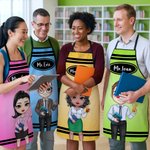 Personalisierte Cartoon Lehrer Bleistift Buntstift Schürze mit Text Teacher's Day zurück zu Schule Wertschätzung Geschenk für Lehrer