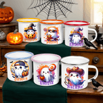 Personalisierte niedlichen Geist Kürbis 12 oz Emaille Becher mit Namen Trick oder behandeln Verwendung Halloween Party Geschenk für Jungen Mädchen