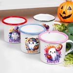 Personalized Cute Ghost Pumpkin 12 oz Enamel Mug with Name Trick or Treat Use Halloween Party Gift for Boys Girls