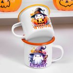 Personalized Cute Ghost Pumpkin 12 oz Enamel Mug with Name Trick or Treat Use Halloween Party Gift for Boys Girls