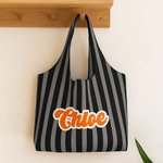 Personnalisé Sac en toile vintage rayé à carreaux Grand sac en toile réutilisable avec nom Voyage Utilisation quotidienne Cadeau d'anniversaire pour femmes