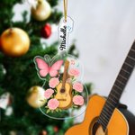 Personalized Guitar Birth Flower Butterfly Clear Acrylic Ornament with Name Home Decor Christmas Housewarming Gift for Music Lovers