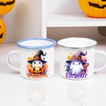 Personalized Cute Ghost Pumpkin 12 oz Enamel Mug with Name Trick or Treat Use Halloween Party Gift for Boys Girls