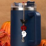 Personalized Cute Bat Pumpkin Ghost Tumbler Charm with Letter Straw Accessories for 20 oz to 40 oz Stanley Tumbler Halloween Gift for Friend Kids