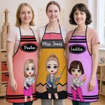 Personalisierte Cartoon Lehrer Bleistift Buntstift Schürze mit Text Teacher's Day zurück zu Schule Wertschätzung Geschenk für Lehrer