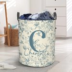 Spersonalizowany składany kosz na pranie Toile De Jouy Floral Initial o dużej pojemności z imieniem i nazwiskiem Prezent świąteczny na parapetówkę dla rodziny