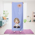 Personalized Birth Flower Cartoon Character Super Absorbent Yoga Towel with Name Sports Accessories Birthday Gift for Yoga Lovers Women